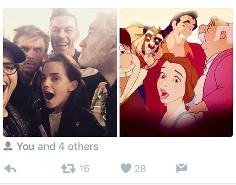 Bir sosyal medya kullanıcısının, film oyuncularının selfiesini, anime karakterlerle eşleştirdiği gönderisi.
