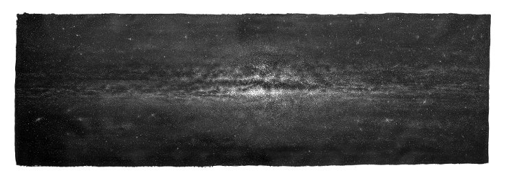 Yıldızlar, hint mürekkebi ile boyanmış kağıt üzerine kazıma ve çentik, 130 x 360cm, 2017