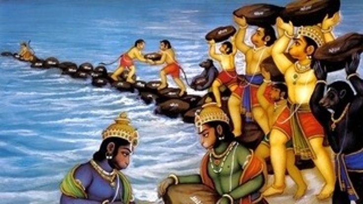 Eski Hint destanı Ramayana'da Ram Setu köprüsünün maymunlar ordusu tarafından inşa edilmesi resmediliyor.