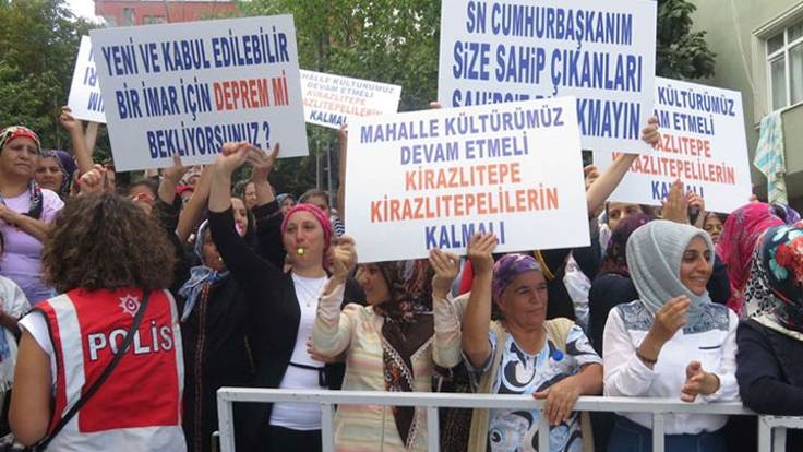 Cuma günü Kirazlıtepe mahallesinde başlayan yıkımı mahalleli protesto etti.